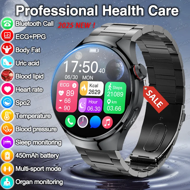 

2025 New ECG+PPG Treatment Three highs Smart Watch Precise Blood pressure Organ Body analysis Health HD Men Watches