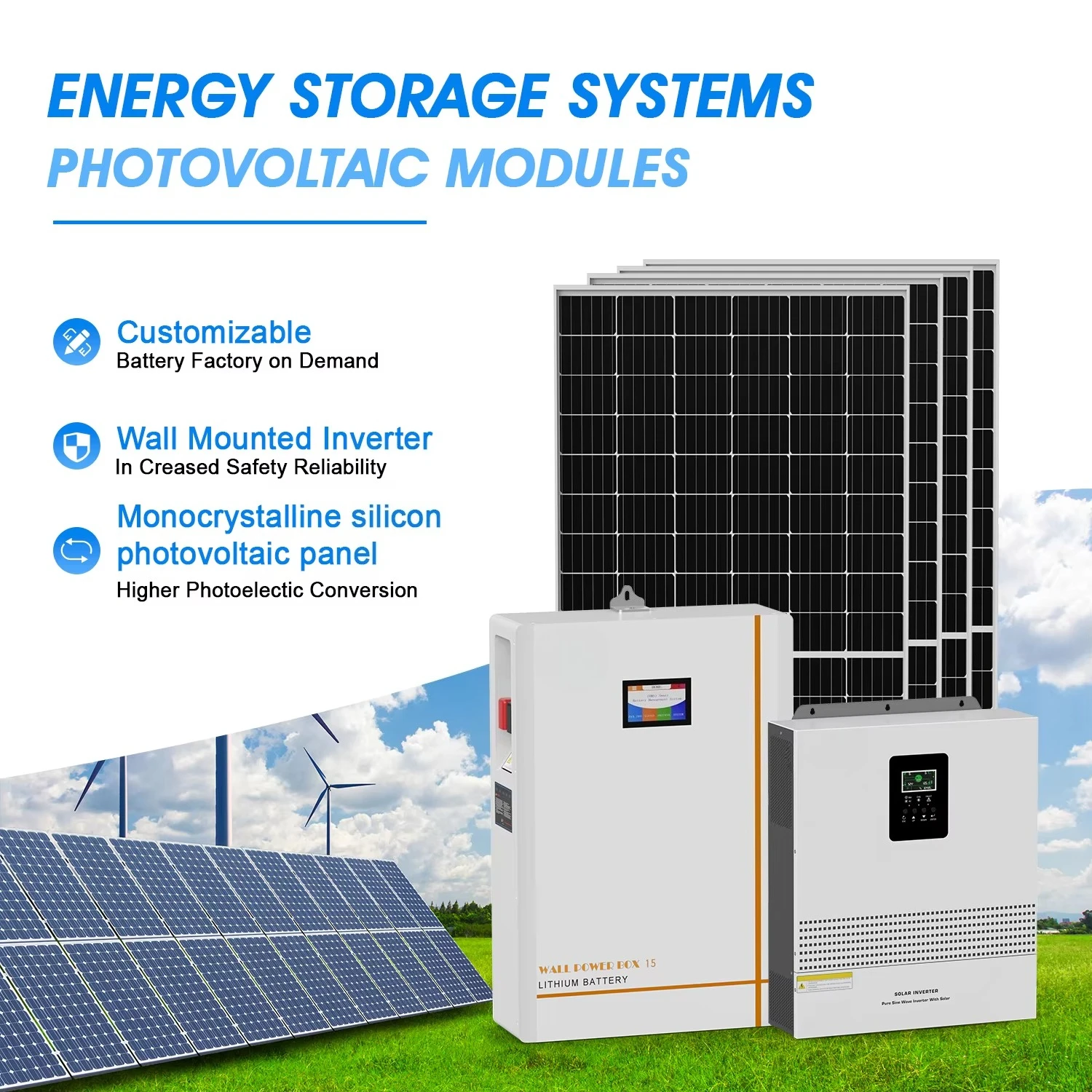 Solar Inverter System Conversion Photovoltaic Lifepo4 Inverter Off-Grid Power Generation Home Energy Storage Battery System