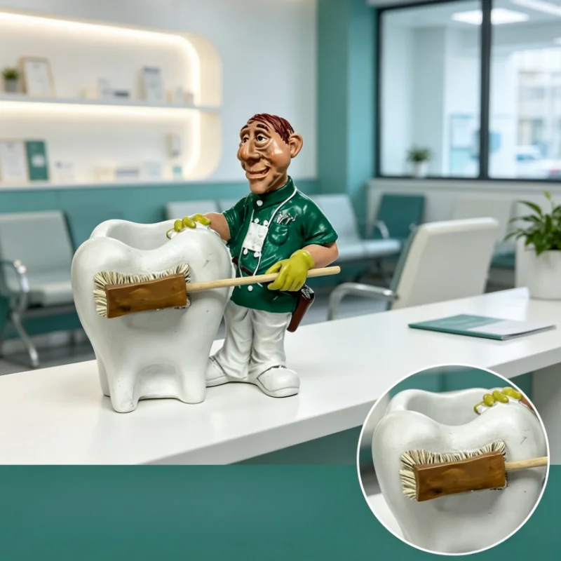 Cartoon Dentist Tooth Resin Pen Organizer, Funny Desk Decor for Dental Students
