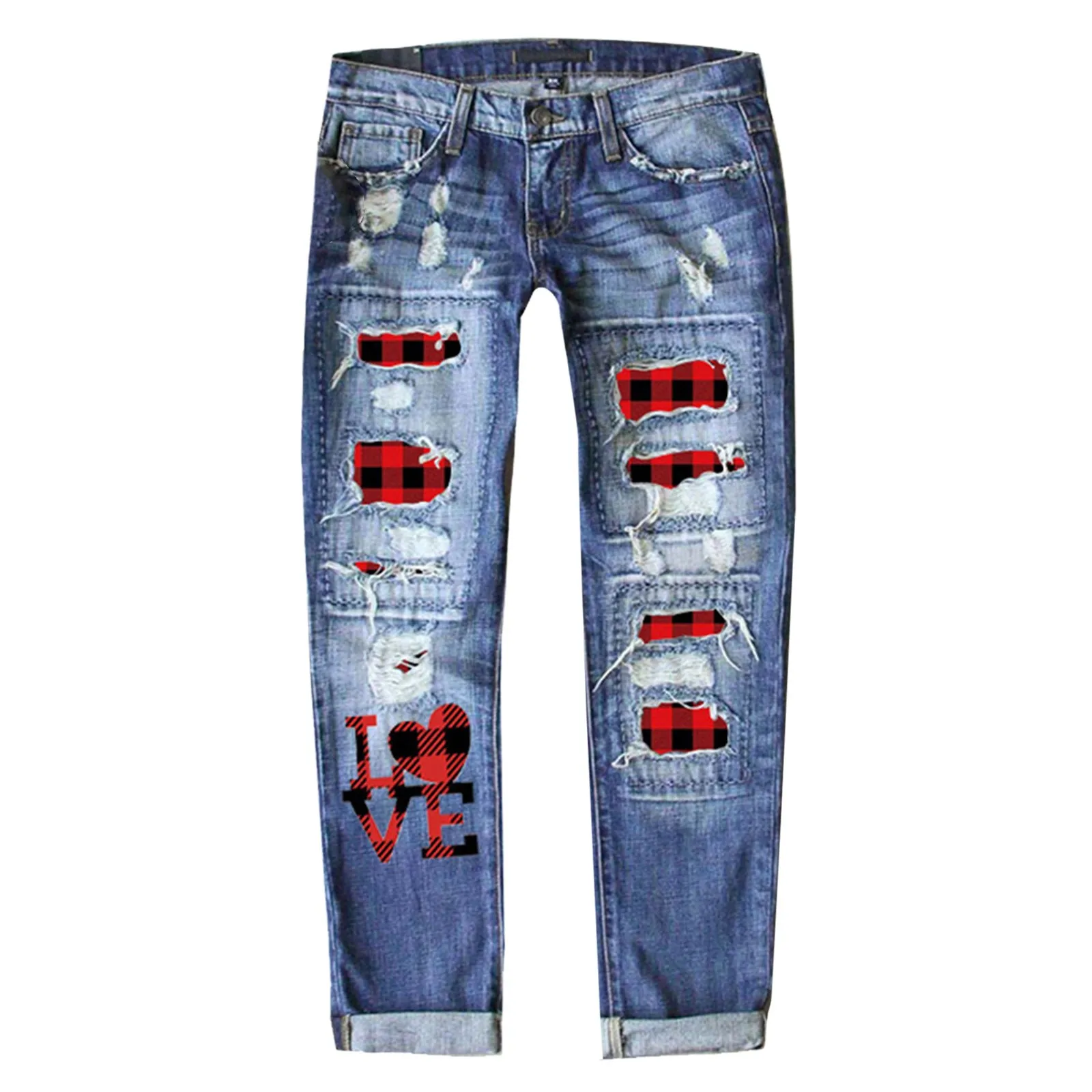 San valentino donna autunno e inverno Jeans di san valentino pantaloni addensati con foro stampato regalo per gli amanti vestiti di coppia