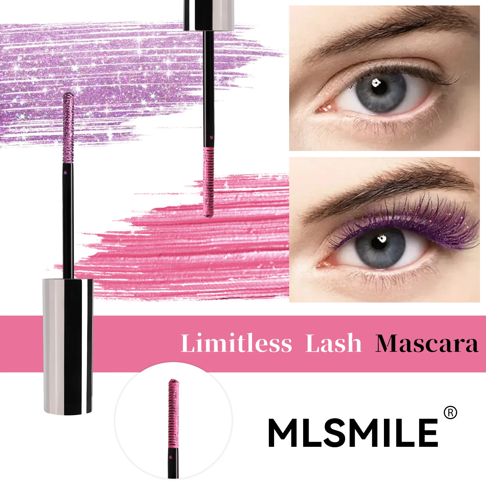 MLSMILE-rímel de perlas para Navidad, cepillo de máscara en espiral, resistente al agua, sin manchas, rizo grueso, lentejuelas, brillo de perlas, maquillaje de escenario