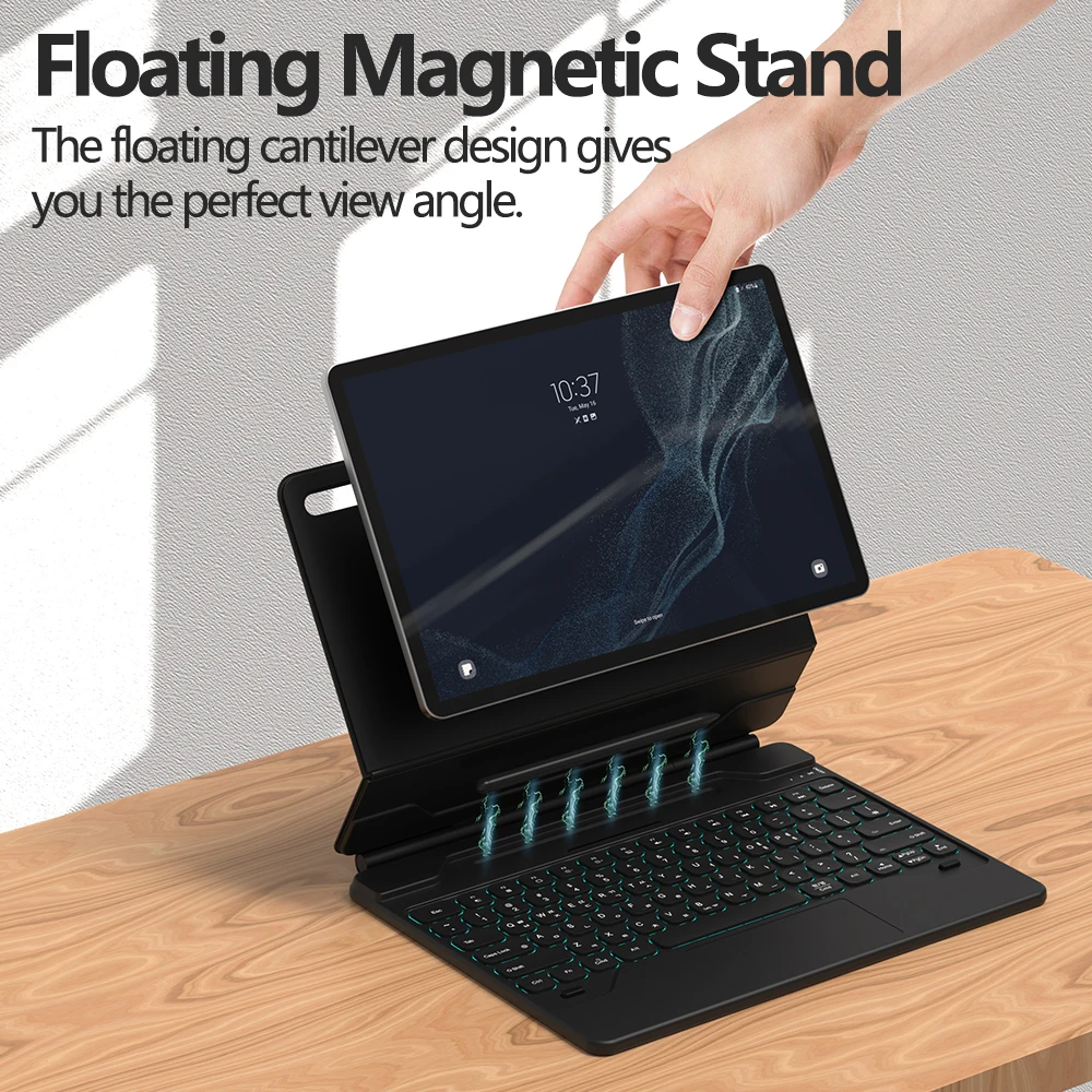 GOOJODOQ Magic Keyboard Case pour Samsung Galaxy Tab, TrackSub rétro4.2, multi-angle, S8 +, S8 Plus, S7 FE, S7 Plus, 12.4"