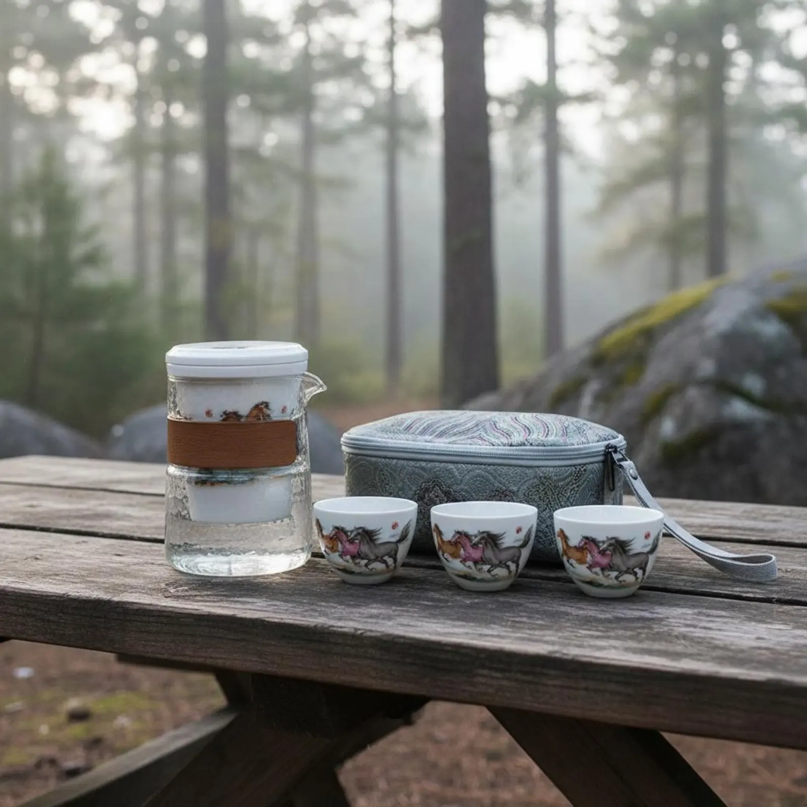 Portable Tea Brewing Set Compact Gongfu Tea Set Drinkware Easy to Carry Food-Safe Glaze for Outdoor