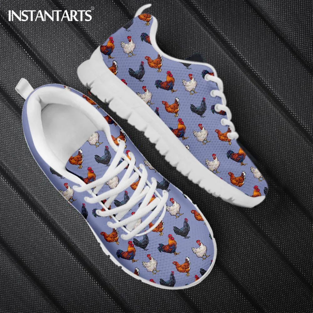 INSTANTARTS Rooster Purple Print Women's Outdoor Running Shoes Mens Casaul Flat Shoes Breathable Wear Resistant Walking Sneakers