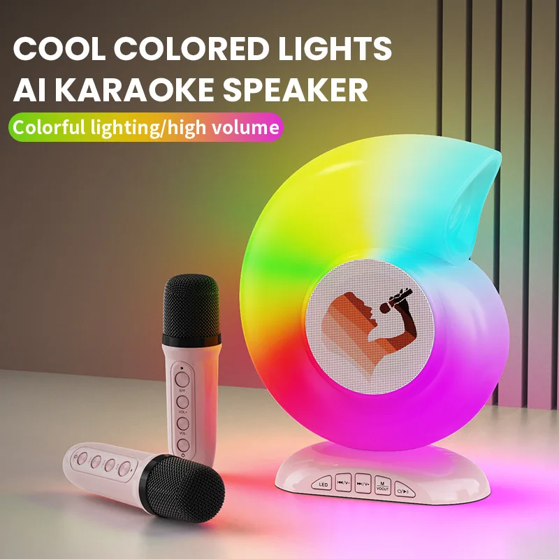 Bluetooth Speaker Microphone Voice Intelligent Control Dazzling Atmosphere Light Conch Shape Mini Family Ktv Set Caixa De Som