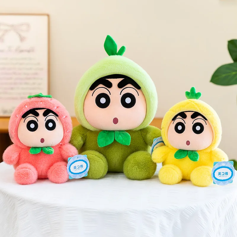 Cartoon Crayon Shin Chan Stuffed Doll Fluffy Fruit Hat Plush Cushion Three Styles Anime Room Decor Creative Holiday Gift