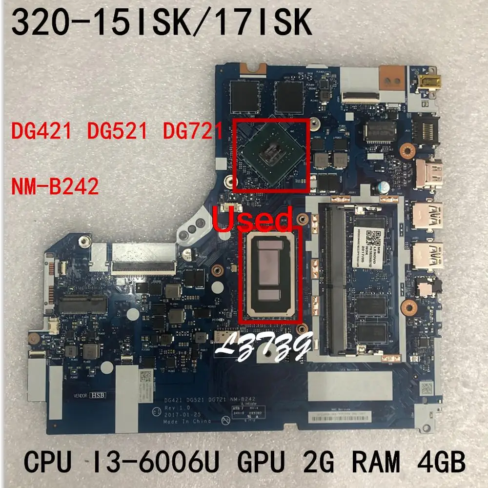 

NM-B242 For Lenovo 320-15ISK/V320-17ISK Laptop Motherboard CPU I3-6006U GPU 920MX 2GB RAM 4GB FRU 5B20N86792