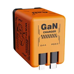 多機能折りたたみアダプター充電保護 GaN 20W PD3.0 急速充電器、格納式 Type-C ケーブル付き、ポータブル汎用