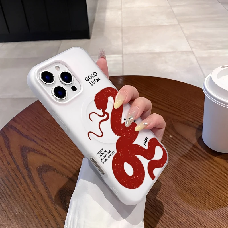 المغناطيس موضة الاتجاه بسيط كول الأحمر بيثون الحظ نمط جراب هاتف آيفون 16 15 14 13 12 11 بروماكس سيليكون جراب هاتف غطاء