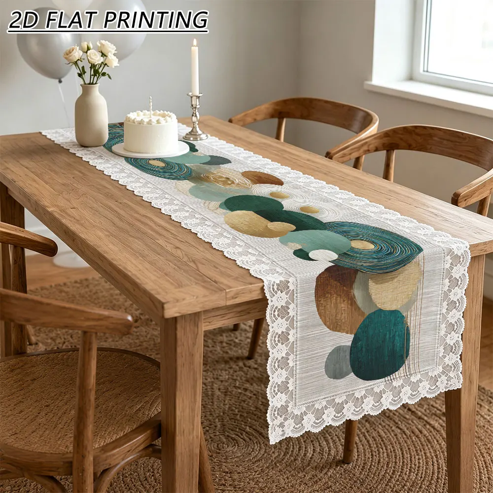 1pc Geometric Circle Pattern Tulle Lace Table Runner For Home Decor Wedding Banquet Party