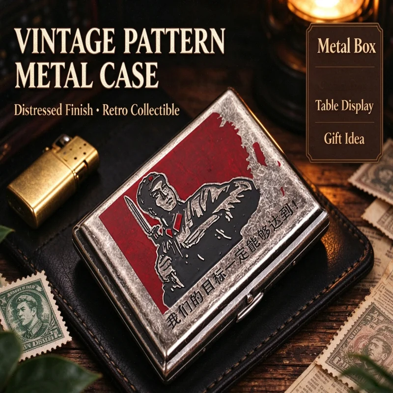 Metal Iron Clip 16 Pack Cigarette Case Vintage Dual Gun Pattern Thick Shell Portable Pocket Storage Box Men Smokers Collectible