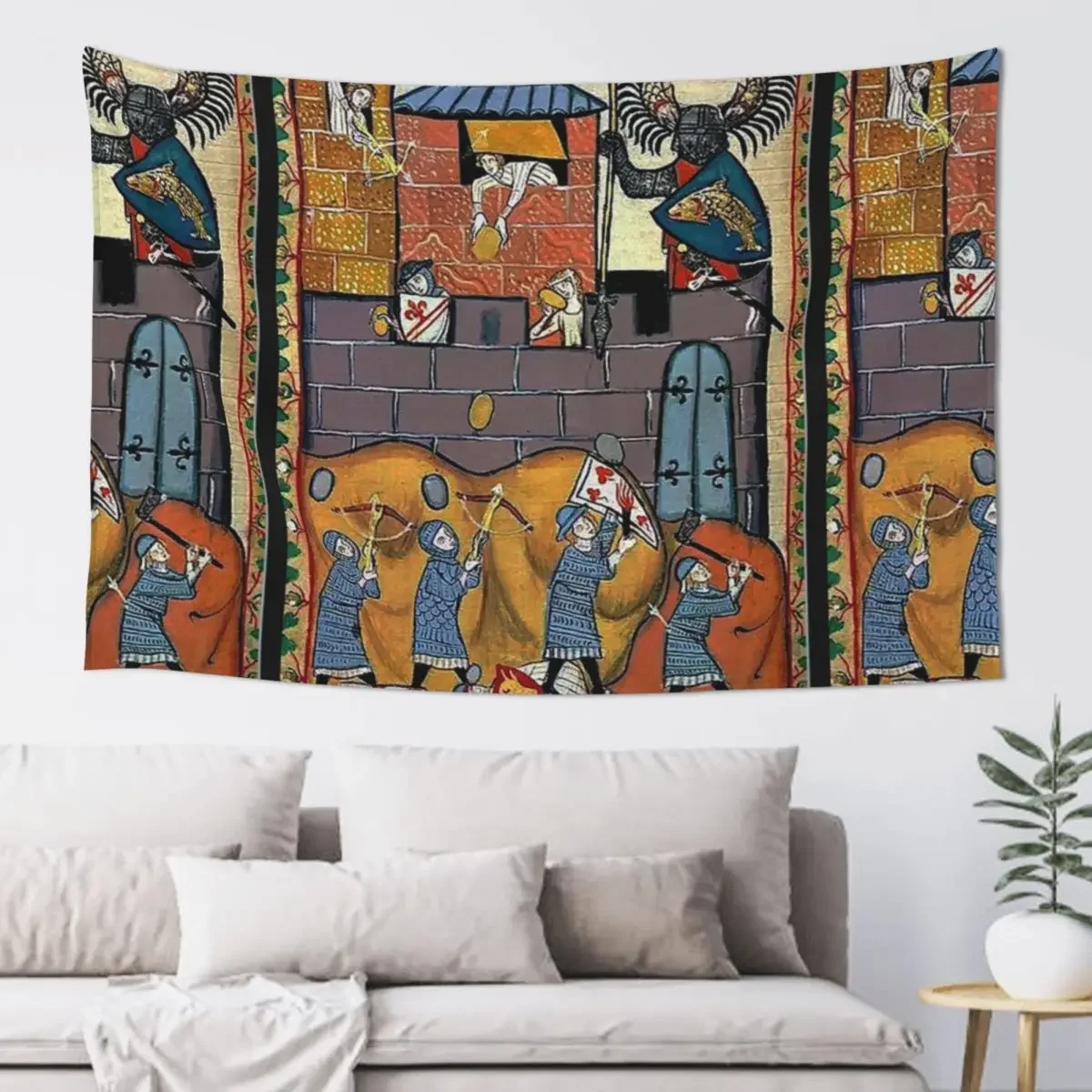 German Medieval Siege Battle Scene Tapestry Room Decor Decorations For Room Tapestry