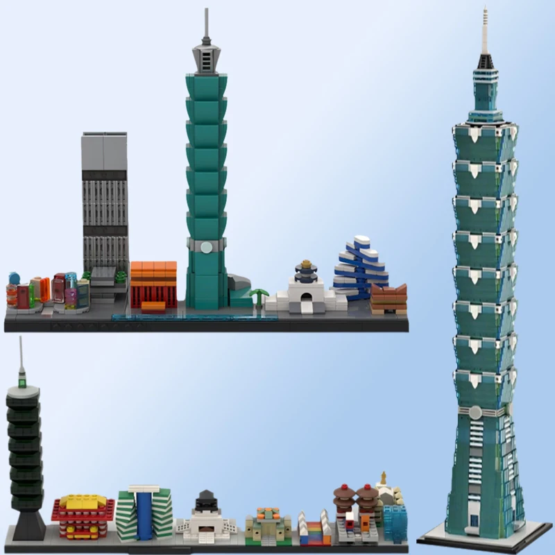 MOC Taipei City Skyline arquitectura casa 101 rascacielos vista a la calle modelo de bloques de construcción colección para adultos juguetes regalo ornamento