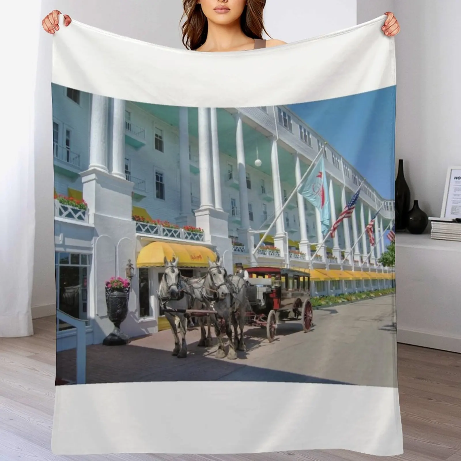 Carriage at the Grand Hotel, Mackinac Island, Michigan Throw Blanket Cozy Throw Blanket Birthday Gift for Him Her