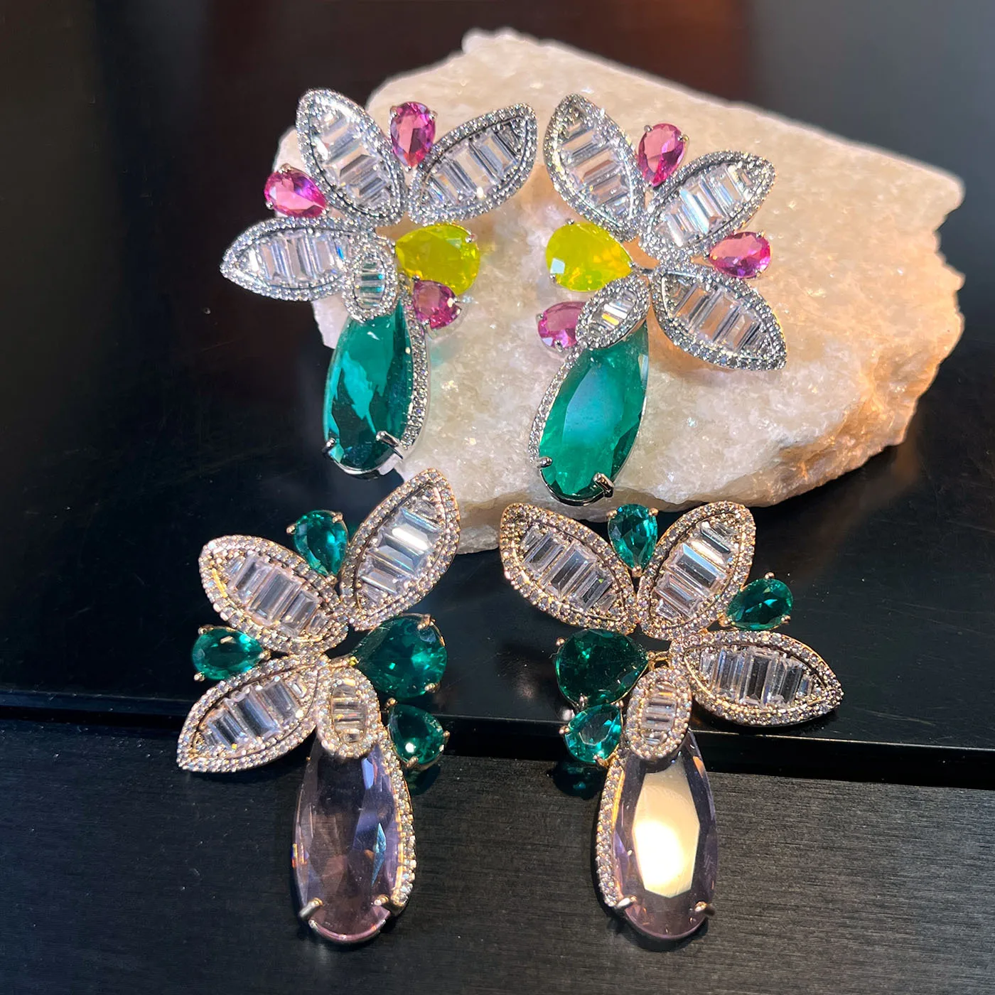 Exquisite Ice Flower Colorful Gem Zircon Flower Stud Earrings S925 Silver Needle Luxury Tourmaline Women Premium Jewelry Gift