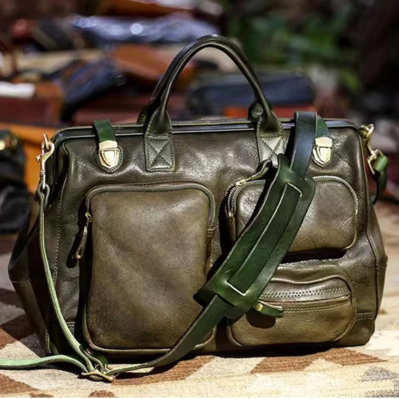 Business Vintage Luxus echtes Leder Herren große Aktentasche Reisearbeit weich echtes Rindsleder Laptop Handtasche Messenger Bag