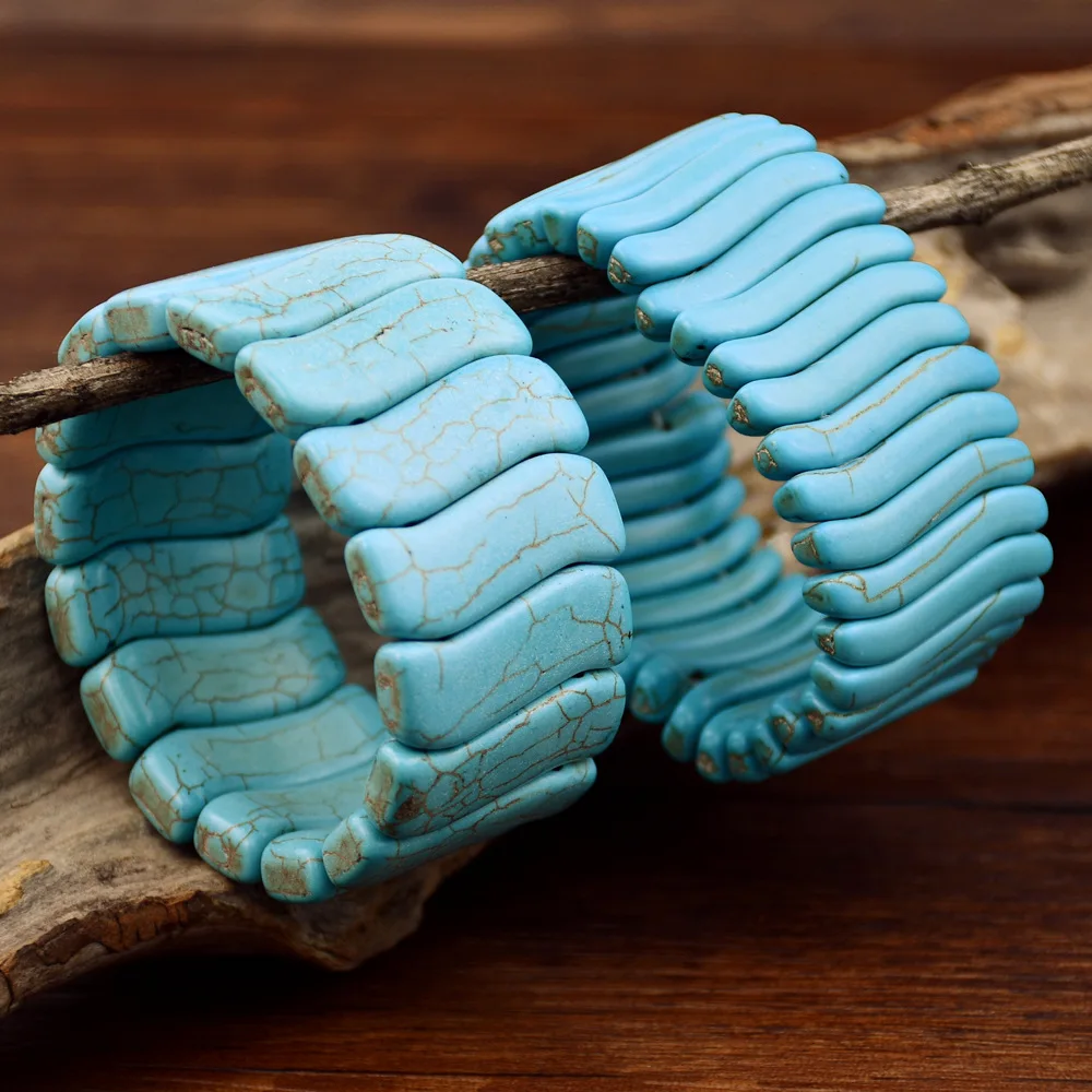 Bracelet pour femme fait main en perles de turquoise, style bohème ethnique, vente en gros