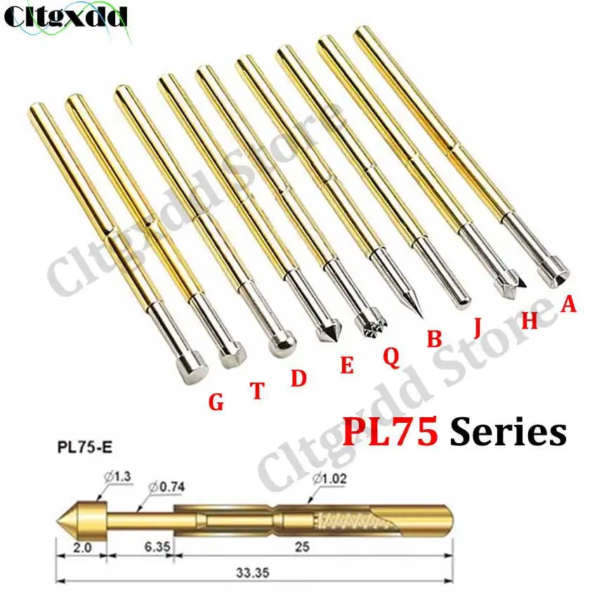 Cltgxdd 10 Stück PL75-A2 B1 D2 E2 F1 G2 H2 J1 LM2 Q1 Q2 T2 M3 4 W 4S PCB skalierbare Federprüfspitze Pogo-Pin-Stecker – Detail 1
