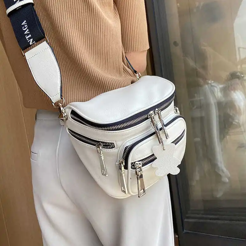 Women's Shoulder Bags Wide Strap Crossbody Bags 2024 New Trends Women's Waist Bags Motorcycle Style Casual All-match Saddle Bags