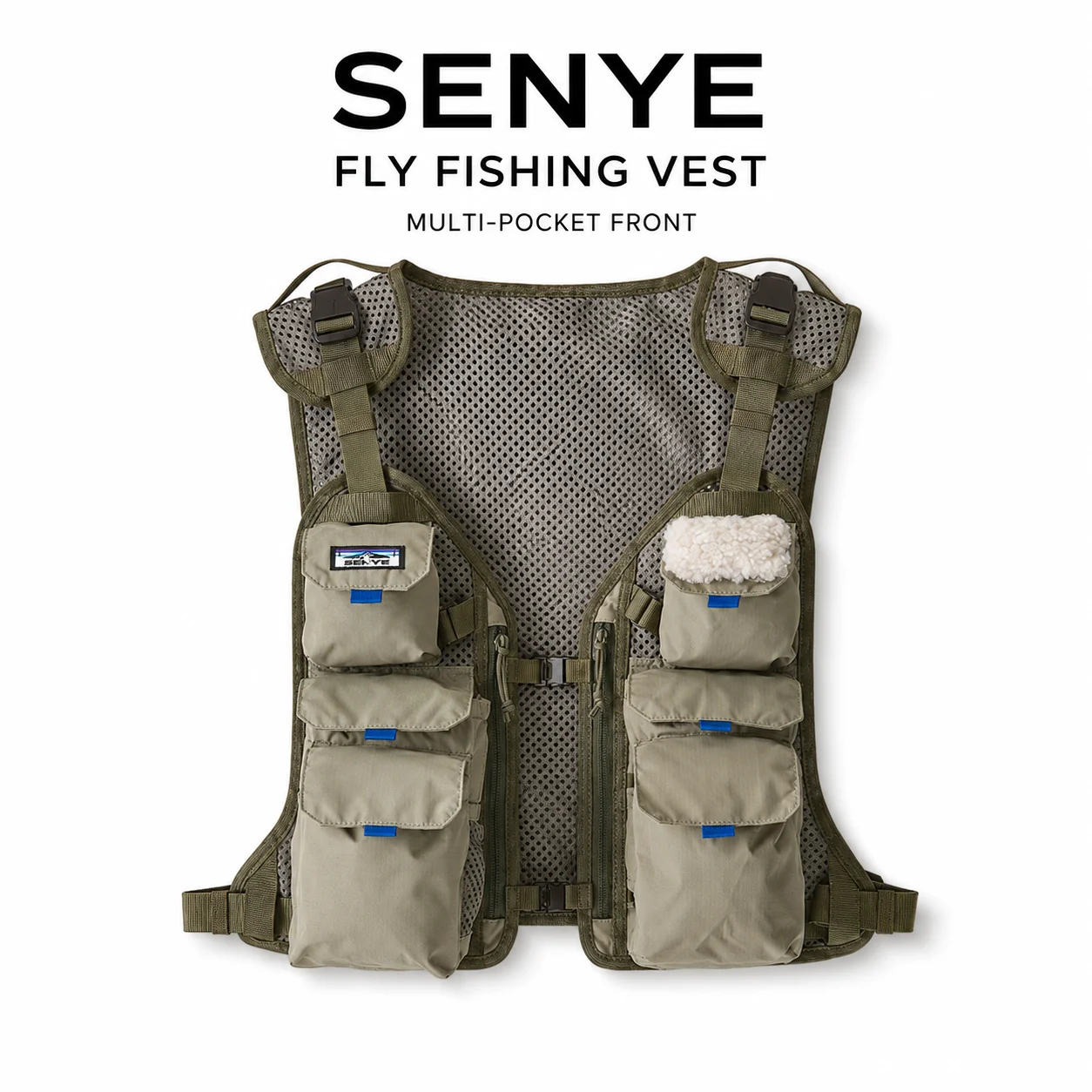 SENYE Fly Fishing Vest Men Women Multi Pocket Mesh Back Adjustable Buckle Storage Waistcoat with Front Flap Pockets for Fishing