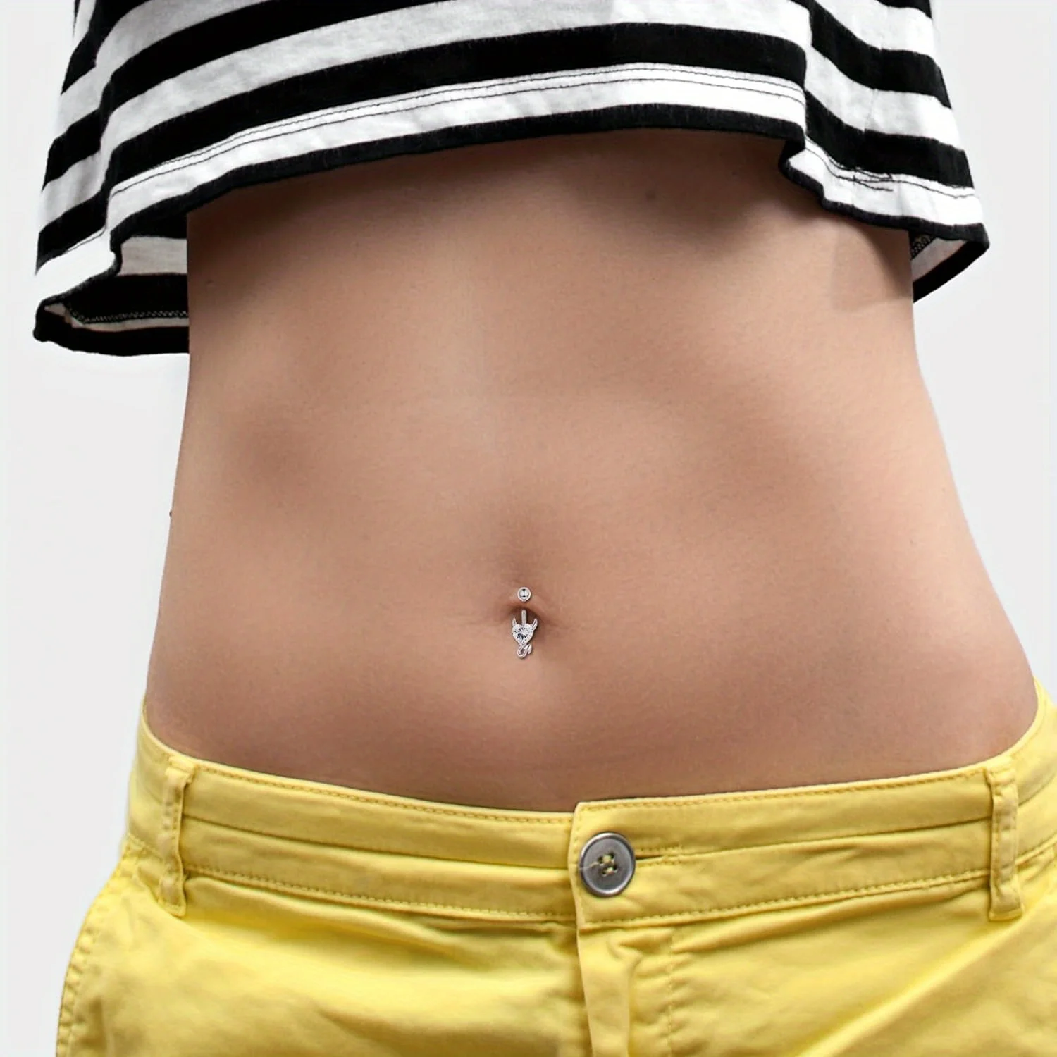 Drperfect Dangle Belly Button Ring for Women Cute Navel Rings Daisy Weed Butterfly Dangling Colorful Belly Piercing Jewelry