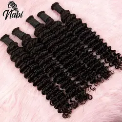 NABI Boho Human Hair Bundles for Crochet Braiding Deep Wave Virgin Hair Extension Natural Color Braids No Weft Hair