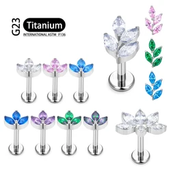 ASTM F136 Titanium EAR Leaf shape With CZ Top Cartilage Tragus Earrings ear Lip Helix Studs Tongue nail Piercing Jewelry