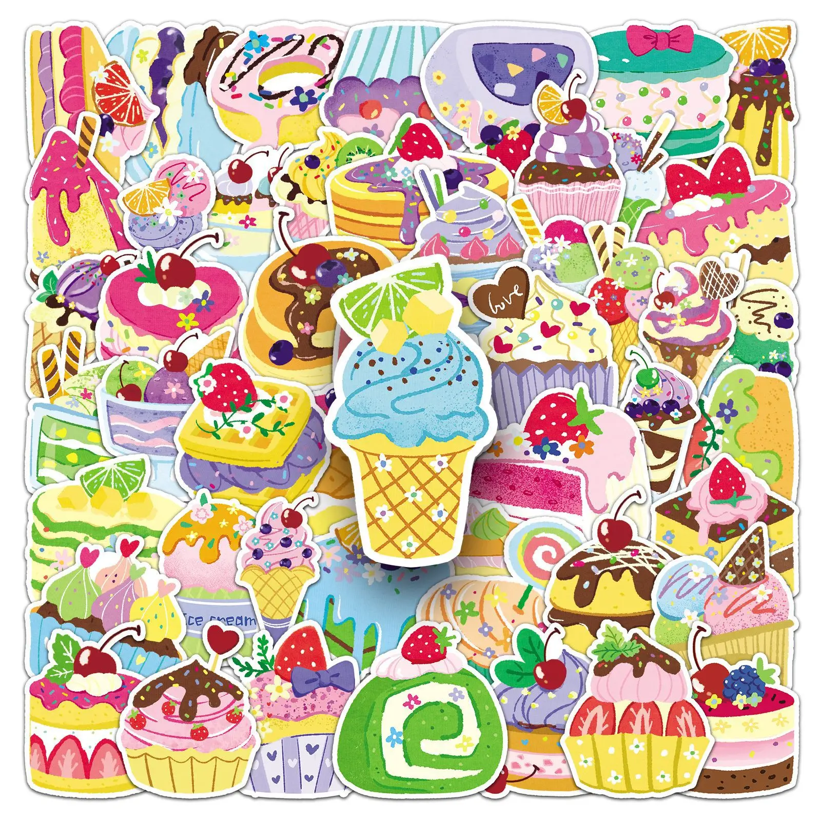 

10/50PCS dessert graffiti sticker cartoon hand-painted sticker mobile phone case water cup waterproof sticker Kids Toy