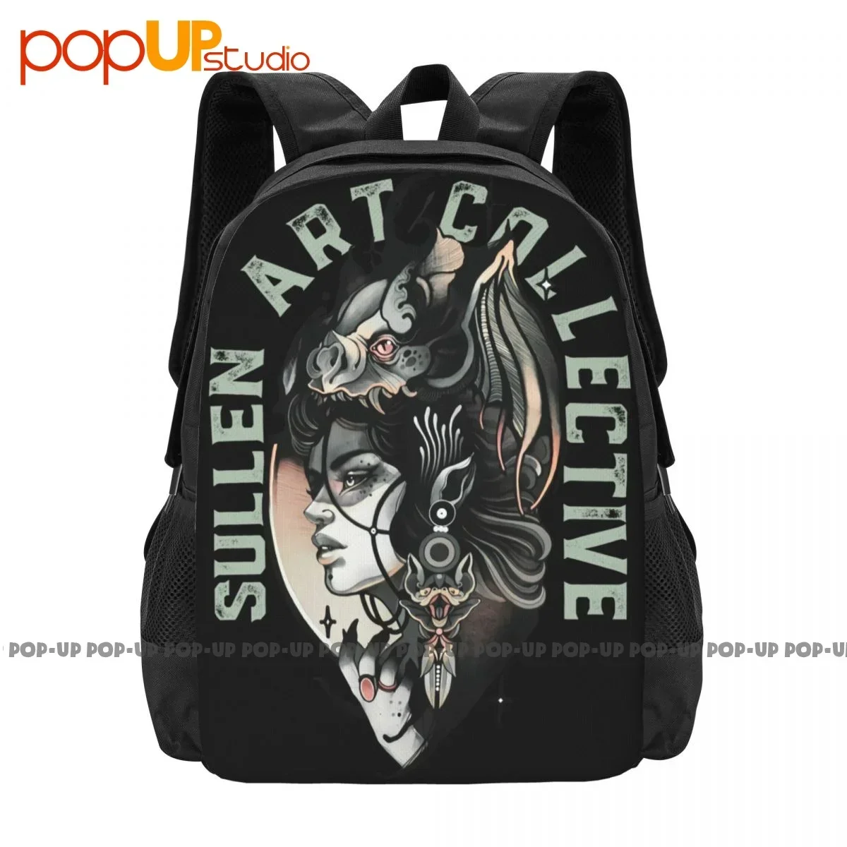 Sullen Art Collective Moonlight Bat Woman Urban Tattoos Ink Backpack Large Capacity Foldable Large Capacity