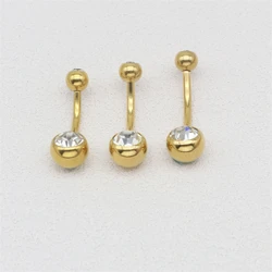 60pcs Double Clear Gem Curved Belly Bar Navel Ring Fashion Body Piercing Jewelry 10mm 12mm 14mm Women Jewelry Surgical Steel