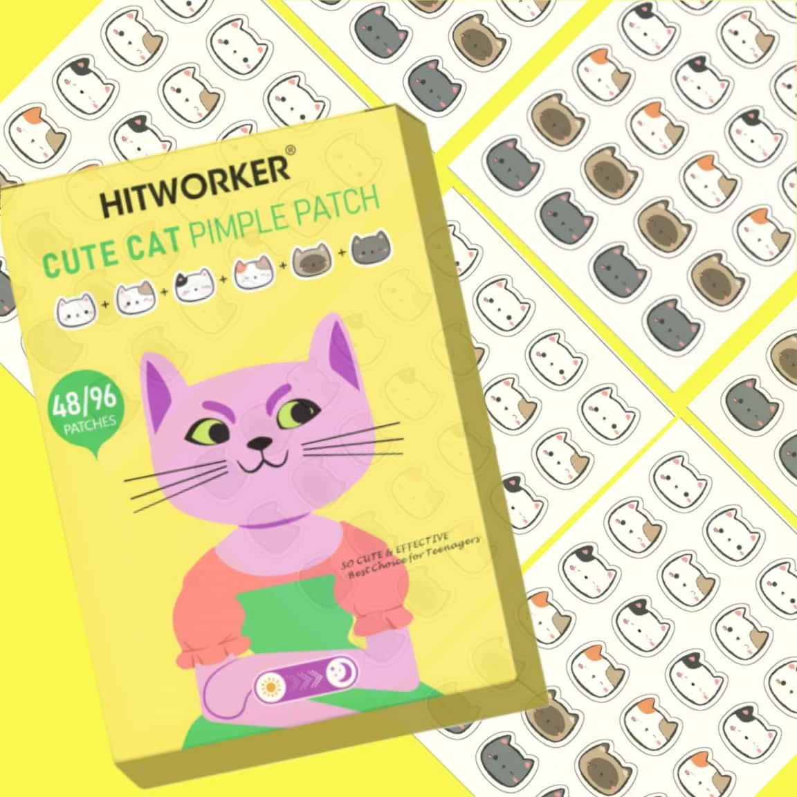 48/96 قطعة من رقع حب الشباب الغروانية المائية. خالية من الكحول والعطور لجميع أنواع البشرة. آمنة للسفر والبيج المنفقي.