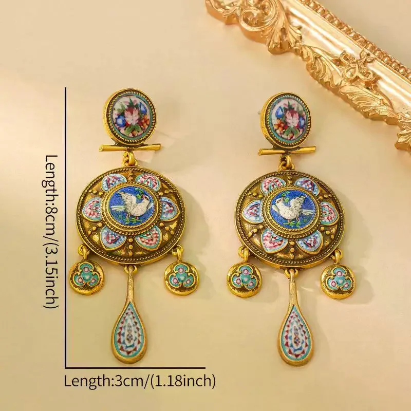 Retro Court-Style Rattle Earrings Medieval Ethnic Vintage Travel Peace Dove Design Fashion Jewelry Accessory view 5