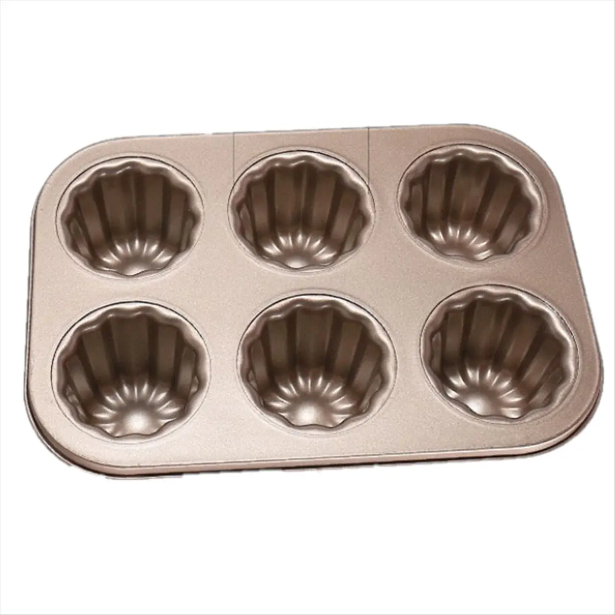RANA 6-Cavity Canele Mold Cake Pan, Non-Stick Canele Baking Pan for Oven Carbon Steel Caneles Mold Bakeware Tool