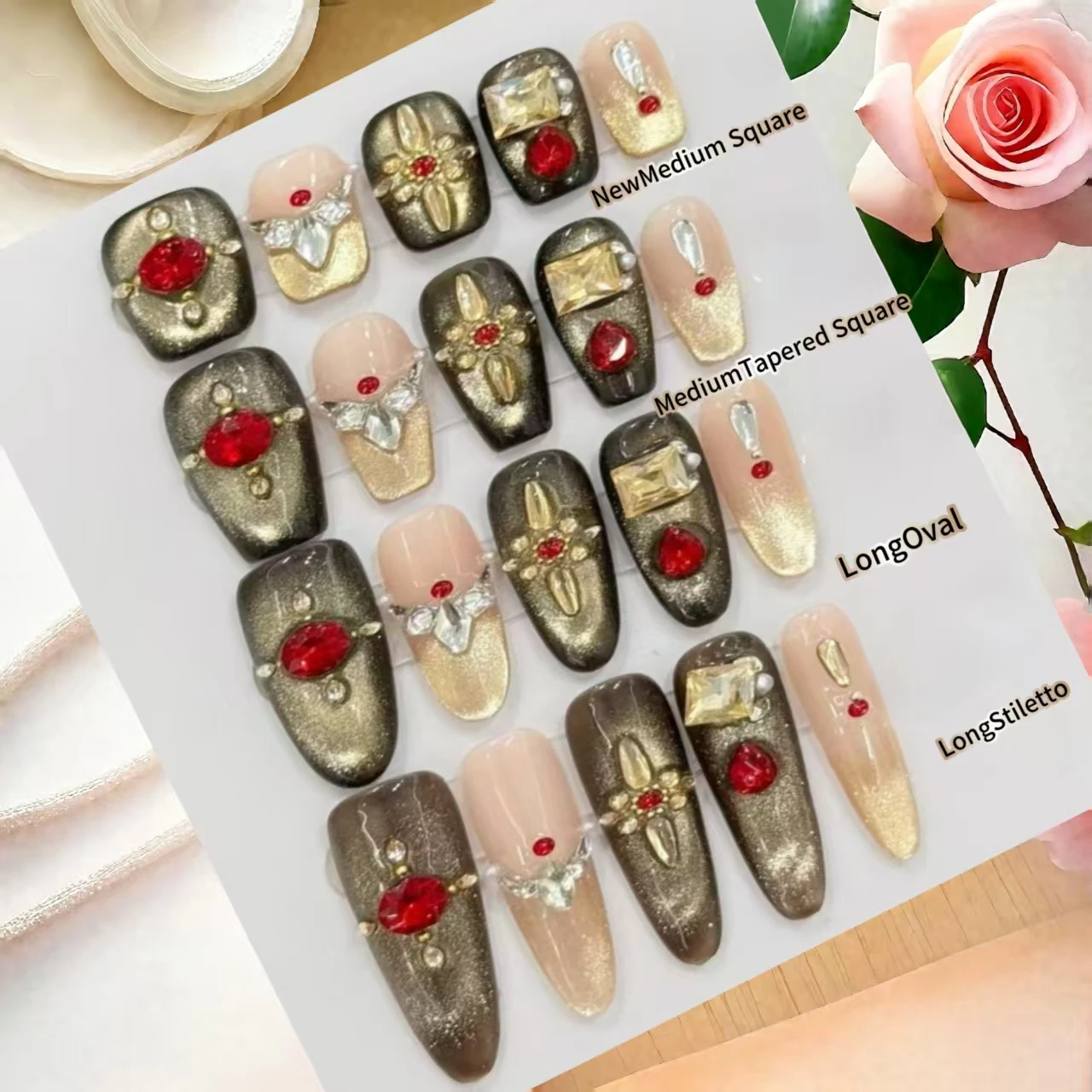 

10 шт. роскошный пресс ручной работы для ногтей бордовый красный блестящий рубиновый кошачий глаз высокого класса королевский дизайн с 4 шт. инструментами клейкие накладки для ногтей