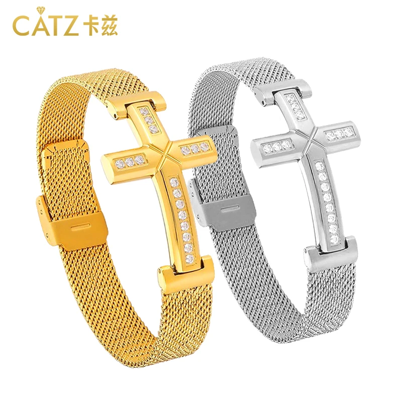 

CATZ Luxury Stainless Steel Bracelet With Large Particle Cubic Zirconia, 23cm Cross For Men Bracelet,Gift For Friends