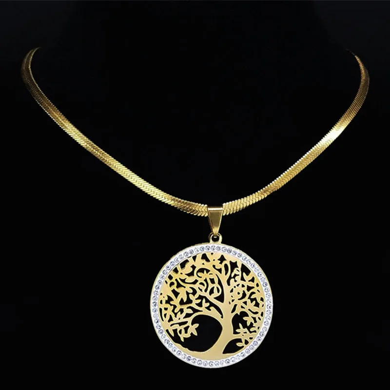 Collar con colgante de cristal de acero inoxidable para hombres y mujeres, colgante de árbol de la vida, accesorios de joyería, arbol de la vida
