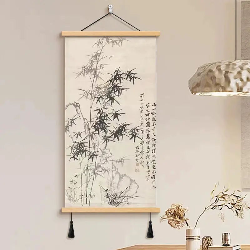 Zheng Banqiao Bamboo & Qi Baishi Shrimp Ink Painting, Zen Wall Art Set for Living Room, Study, Tea Room, Entryway Chinese Decor