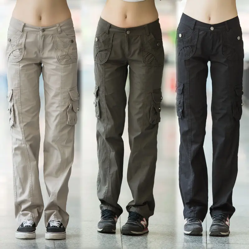 

Women's Loose Cargo Pants Military Cotton Pants Women Straight Trousers Female Casual Summer Black Pants