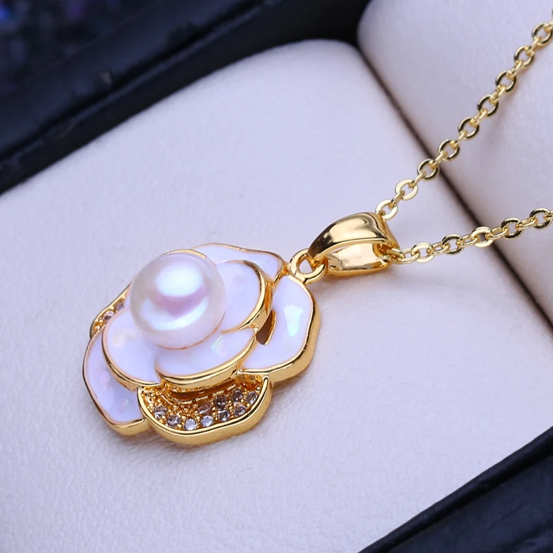 FENASY Natural Freshwater Pearl Necklaces Gold Color Flower Pendant Wedding Jewelry Fashion Gifts For Women Wholesale