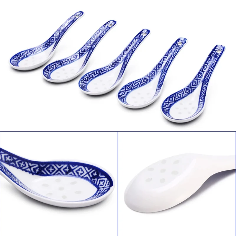 5Pcs Ceramic Spoon Multi-Function Chinese Style Scoop Porridge Spoon Tableware Spoon Soup Spoon For Home Restaurant Cooking Tool