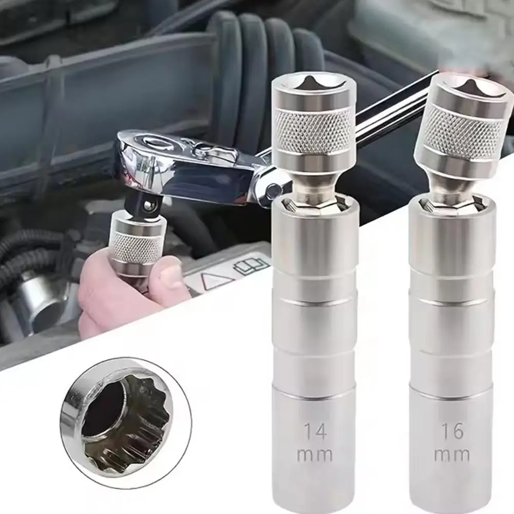 Zündkerzen-Steckschlüssel-Adapter, 14 mm, 16 mm, Set, Universalgelenk mit magnetischer flexibler Steckdose, dünnwandiger 3/8-Zoll-Antrieb, Autoreparaturwerkzeug