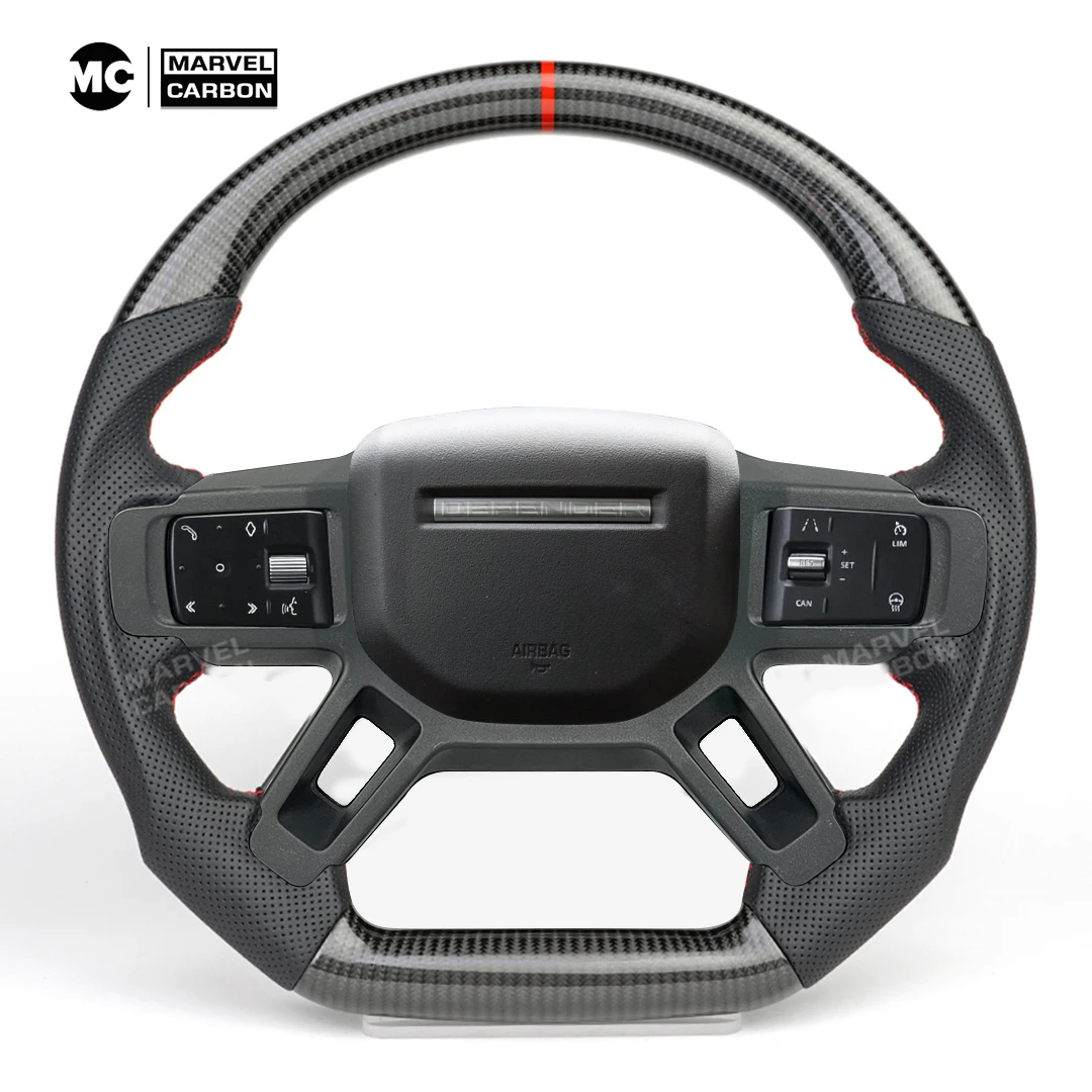 100% Real Carbon Fiber Steering Wheel for Land Rover D-shaped Flat-bottom Preforated Leather