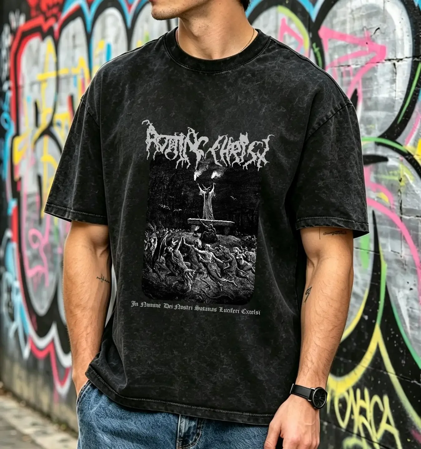 washed T Shirt Rotting Christ In Nomine Dei Nostri OFFICIAL vintage Washed Casual designer clothes Slightly Soft fashion