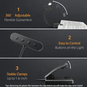 USB Rechargeable Reading Light, Hot, Cool, White, Daylight, Portable, Flexible, Easy Clip, Night Lamp 8 Main Sales Reading Light - №5