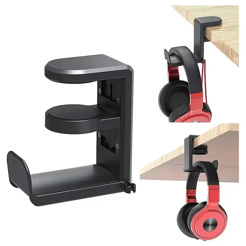 PC Headphone Stand - No-Drill Table Clip Hook with 360° Rotation - Multi-Purpose Storage Holder for Hanging Headphones