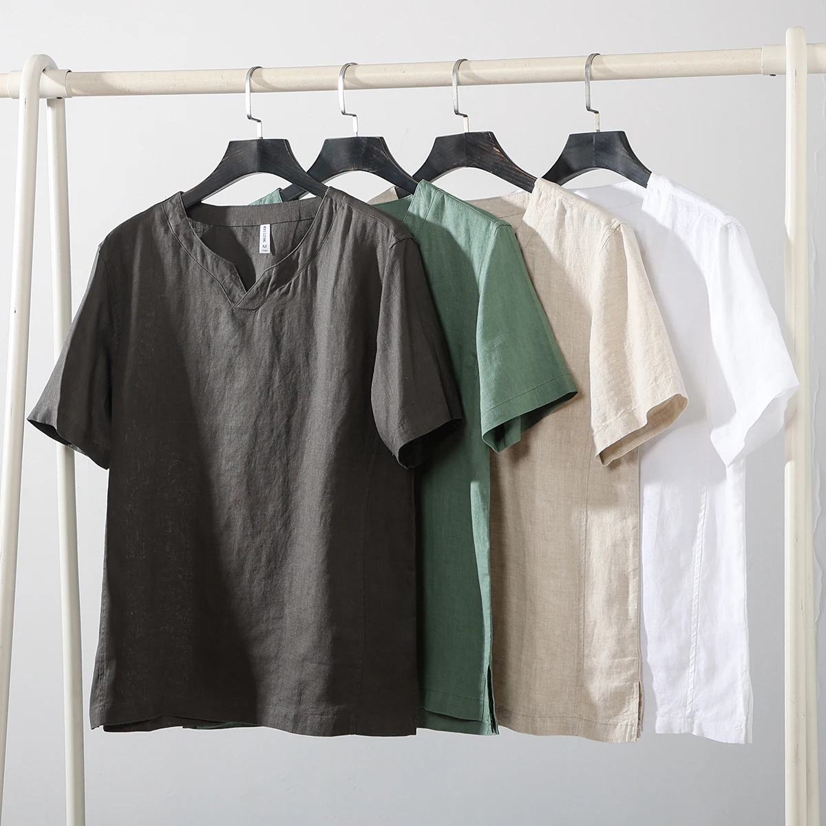 

Новая усовершенствованная льняная китайская футболка Sle ort Sve irt, мужская летняя свободная повседневная белая футболка V-Ne f Sve, модная