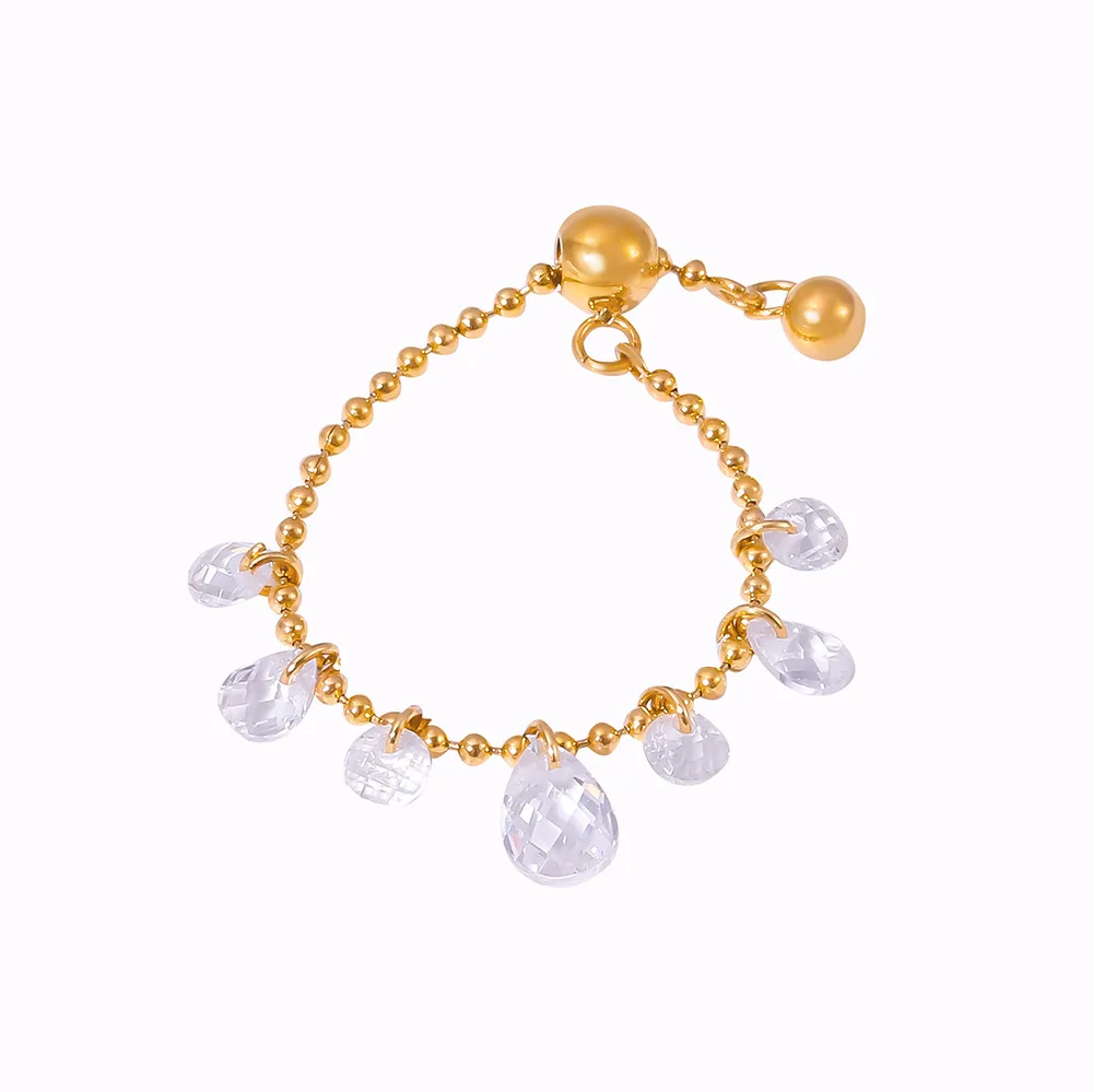 Crystal Pendant Stainless Steel Beads Ring For Women 18K Gold Plated Waterproof Adjustable Women\'s Rings Luxury Designer Jewelry