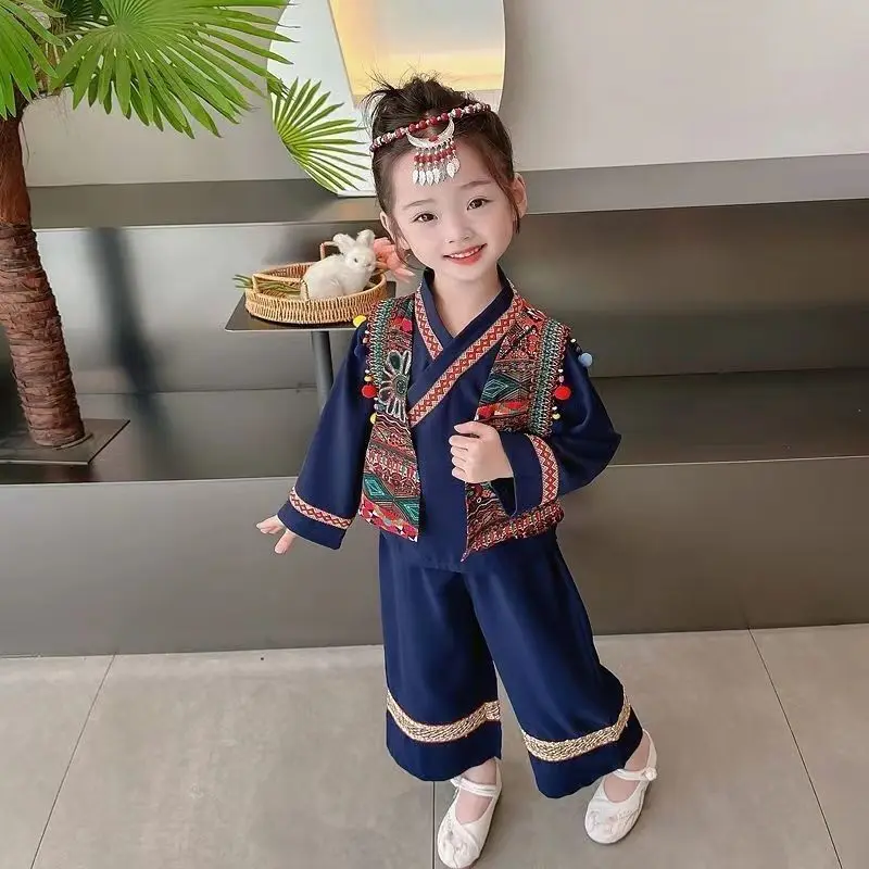 

Ethnic Minority Performance Costumes, Spring And Autumn Miao Dance Children's Han Chinese Tang Costume New Pattern Suit Girl Boy