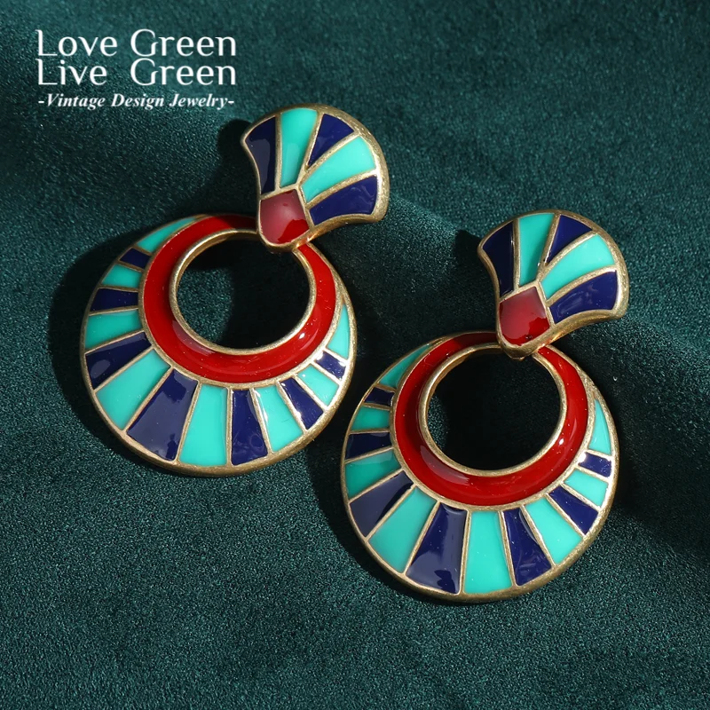 

Vintage Enamel Green Round Drop Earring Red Olive Geometry Luxury Quality Jewelry Woman Accessories 2025 New Wedding Christmas