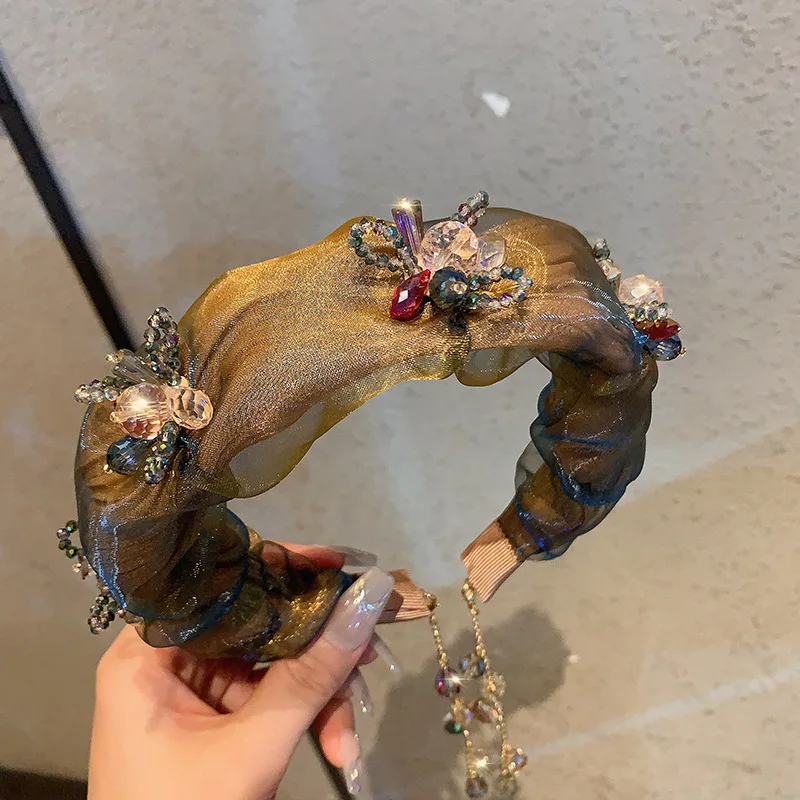 

Европа Америка хвала красоту высококачественных женских аксессуаров для волос, повязки на голову, сверхмощная роскошная повязка на голову со стразами и цветком